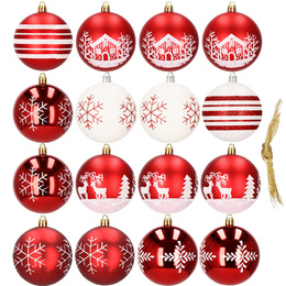 Bombki choinkowe 16 szt. czerwony 8 cm zestaw choinkowy