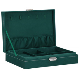 Szkatułka na biżuterię 28x19,5x7 cm zielony welurowy organizer z przegródkami