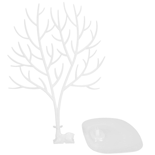 Stojak na biżuterię drzewo 41x25x15 cm ozdobny organizer na kolczyki biały jeleń