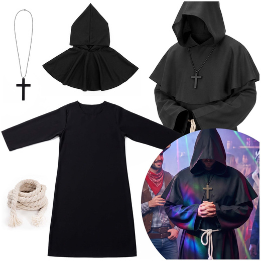 Strój na Halloween przebranie XL zakonnik, mnich zestaw 4 el. kostium habit