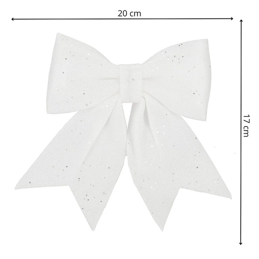 Kokardka świąteczna na choinkę 17 cm brokatowa zawieszka choinkowa biała