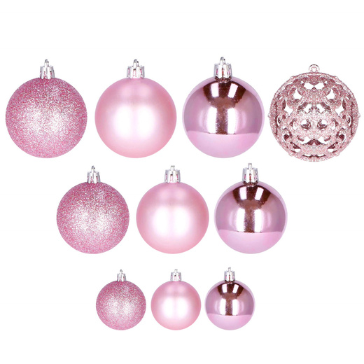 Bombki choinkowe 100 szt. ozdoby świąteczne zestaw mix rozmiarów różowe
