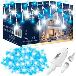 Kurtyna świetlna 500 led girlanda, lampki wewnętrzno-zewnętrzne sople niebieski z zimnym białym flash