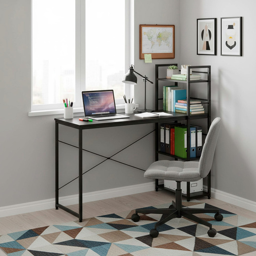 Biurko komputerowe z regałem nowoczesne, stolik loft 120x48x122 cm czarne