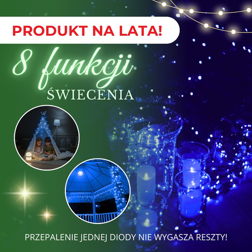 Lampki choinkowe 300 led niebieski 15m oświetlenie świąteczne IP44
