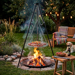 Grill ogrodowy, wiszący na stojaku z regulacją wysokości, ruszt 50 cm