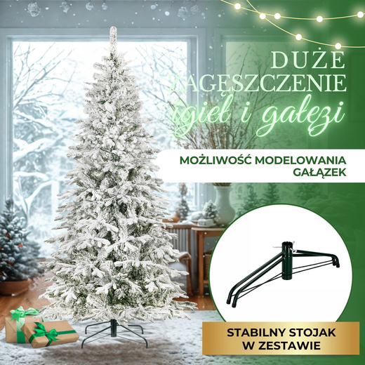 Choinka sztuczna 250 cm świerk ośnieżony jak żywy, nowoczesny, ze stojakiem