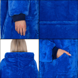 Kocobluza damska oversize koc bluza 2w1 z kapturem ciepła niebieska
