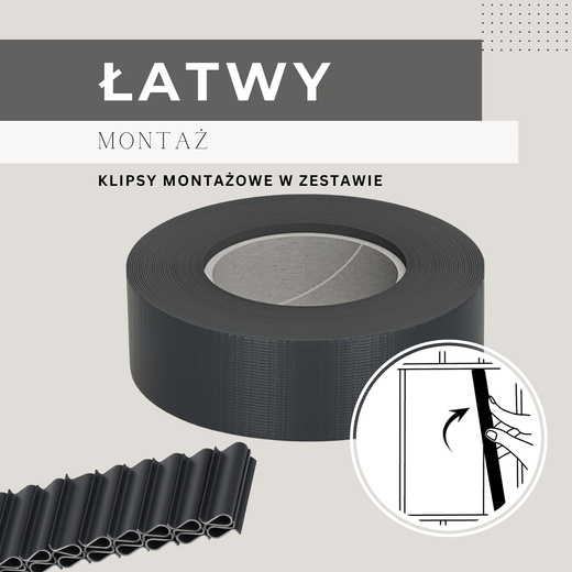 Taśma ogrodzeniowa i klipsy mocujące 20 szt. PVC 35 m x 4,75 cm 450 g/m2 antracyt