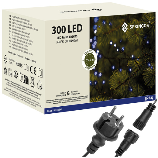 Lampki choinkowe 300 Led niebieski 25,5 m oświetlenie świąteczne IP44
