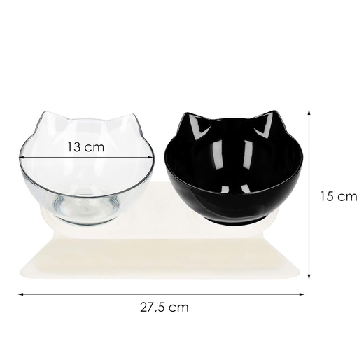 Podwójna miska dla psa i kota z podstawką antypoślizgowa przeźroczysta, czarna