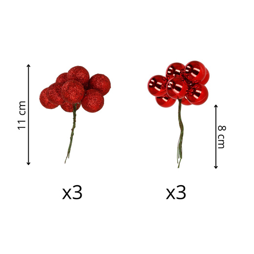 Bombki choinkowe 54 szt. zestaw ozdoby świąteczne na drucikach brokatowe matowe czerwone