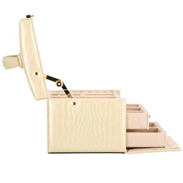 Szkatułka na biżuterię ekoskóra 17,5x14x12,5 cm ecru organizer z przegródkami