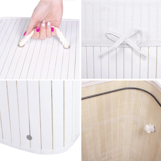 Pojemnik na pranie 72 L kosz z klapą bambus naturalny biały