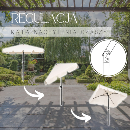 Parasol ogrodowy 240 cm duży składany z korbką na balkon, taras ecru
