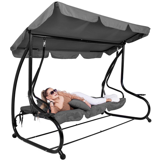 Huśtawka ogrodowa linda 4 osobowa 300 kg stalowa z regulowanym daszkiem szara