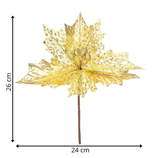 Gwiazda betlejemska 26 cm sztuczny kwiat, poinsecja złota z brokatem