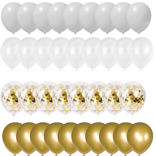 Balony urodzinowe 50 szt. zestaw dekoracje białe, szare, złote, z konfetti