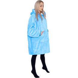 Kocobluza damska męska oversize koc bluza 2w1 z kapturem XXL ciepła morski niebieski