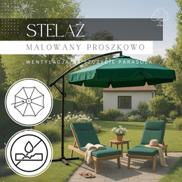 Parasol ogrodowy na wysięgniku 350 cm z regulacją kąta nachylenia na balkon, taras zielony