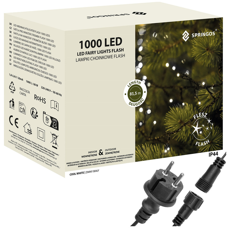 Lampki choinkowe 1000 Led biały zimny 81,5 m oświetlenie świąteczne IP44 niebieski flash
