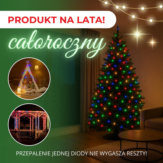 Lampki choinkowe 300 led multikolor + flash 15m oświetlenie świąteczne IP44