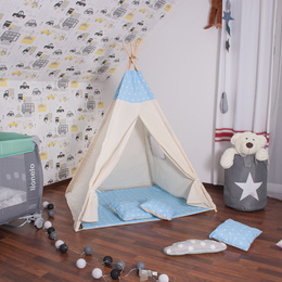 Namiot Tipi dla dzieci wigwam błękitny w gwiazdki XXL