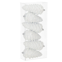 Zawieszki choinkowe szyszki 6 szt. ozdoby świąteczne 14 cm bombki biały brokat