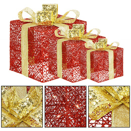 Dekoracja świąteczna LED prezenty oświetlenie zestaw 3 szt. biały ciepły