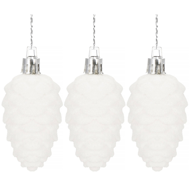 Zawieszka na choinkę szyszki 3 szt. ozdoba świąteczna 7 cm biały brokat