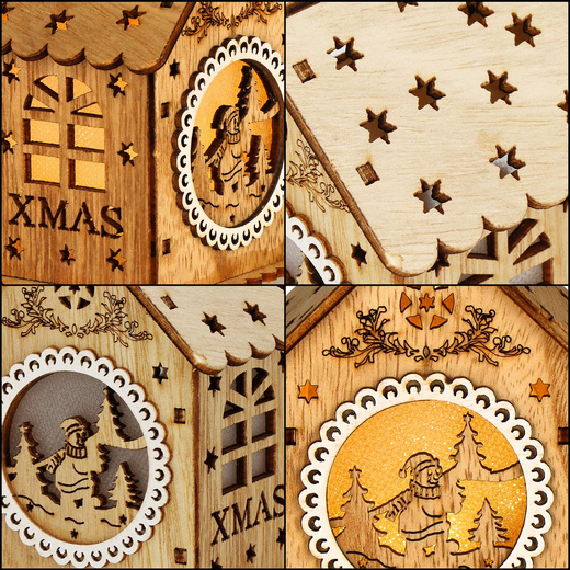 Zawieszka choinkowa domek świecąca ozdoba świąteczna drewniana na baterię