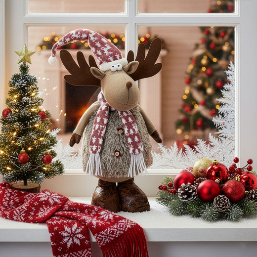 Świąteczny renifer 74 cm z teleskopowymi nóżkami ozdoba pod choinkę figurka