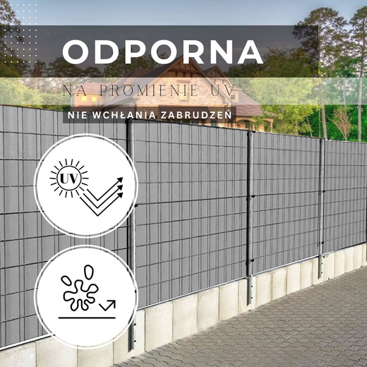 Taśma ogrodzeniowa i klipsy mocujące 20 szt. PVC 35 m x 19 cm 450 g/m2 szary