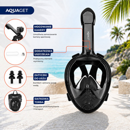 Maska do nurkowania L/XL pełnotwarzowa, z rurką, AntiFog, DryTop do snorkelingu regulowana