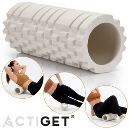 Wałek do masażu, średnio twardy, roller z wypustkami, jasny beż