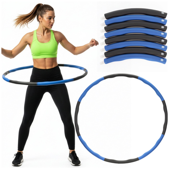 Hula hop treningowe 88 cm składane, piankowe NBR szaro-niebieskie