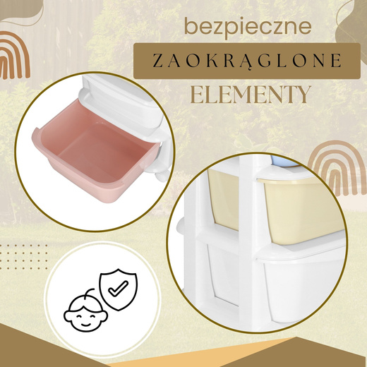 Regał na zabawki z 4 szufladami, pojemnik na kółkach, mobilny orgaznizer pastelowy