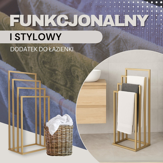 Stojak na ręczniki, podłogowy 96 cm wieszak łazienkowy czteroramienny, złoty