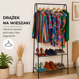 Wieszak stojący na ubrania z półką na buty 150x60x34 cm wolnostojący stojak do garderoby