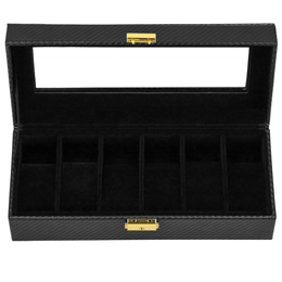 Szkatułka na zegarki 30x11x8 cm czarna ekoskóra organizer z 6 przegródkami