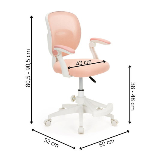 Fotel biurowy ergonomiczny obrotowe krzesło na kółkach dla dzieci regulowane różowe