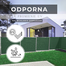 Taśma ogrodzeniowa i klipsy mocujące 20 szt. PVC 35 m x 19 cm 450 g/m2 ciemna zieleń