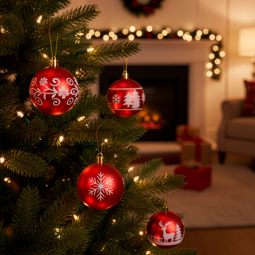 Bombki choinkowe 7 cm 12 szt. zestaw ozdoby świąteczne zdobione półmatowe, czerwone białe