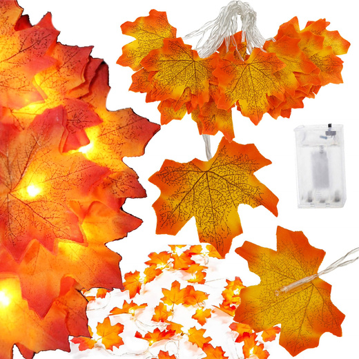 Lampki liście dekoracja jesień girlanda łańcuch świetlny na baterie 20 LED