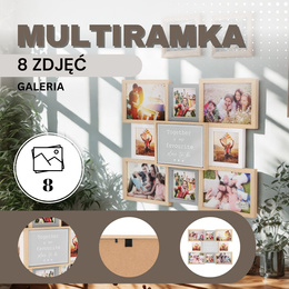 Multiramka na zdjęcia 8 ramek kolaż na zdjęcia 13x18 cm, 10x10 cm brązowo-szara