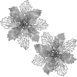 Gwiazda betlejemska, sztuczny kwiat, poinsecja ażurowa srebrna z brokatem