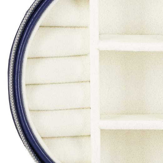 Szkatułka na biżuterię okrągła 11x5 cm granatowy organizer z przegródkami ekoskóra