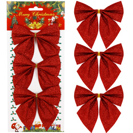 Kokardka świąteczna na choinkę 3 szt. brokatowa zawieszka choinkowa czerwona