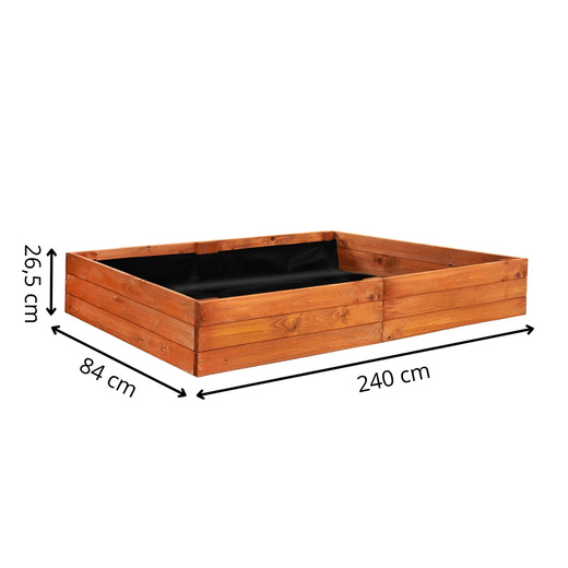 Skrzynia drewniana na warzywa 240x84x26,5 cm warzywniak z agrowłókniną, brązowy