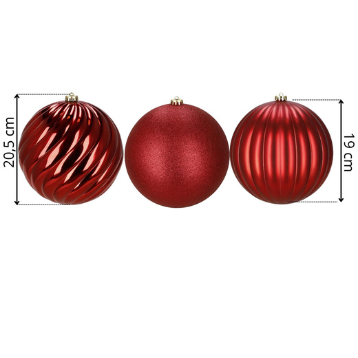Bombki choinkowe 3 szt. duże ozdoby świąteczne 20,5 cm brokat czerwone